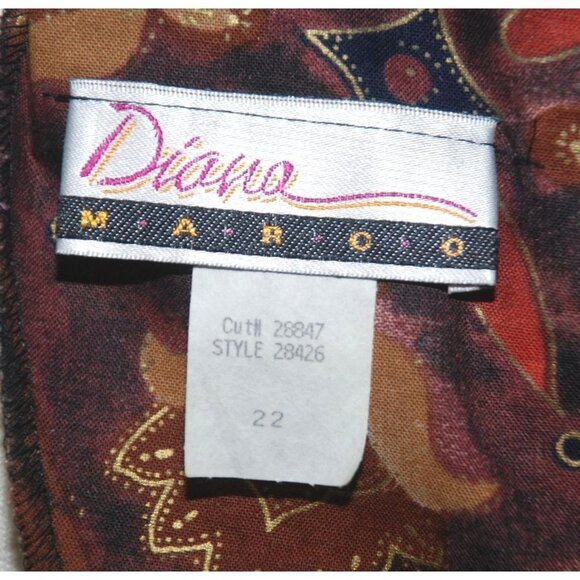 Vintage Diana Marco Brown Maxi Dress Size 22 Patterned Long Sleeve Ethnic Retro - Picture 10 of 12